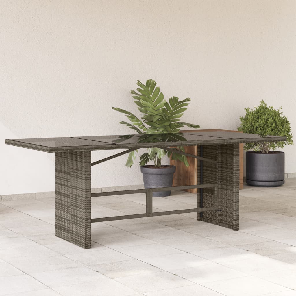 vidaXL Záhradný stôl so sklenenou doskou sivý 190x80x74 cm polyratan