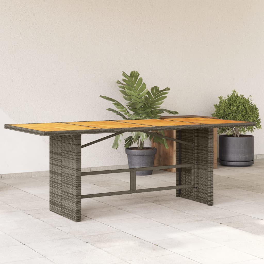vidaXL Záhradný stôl s akáciovou doskou sivý 190x80x74 cm polyratan