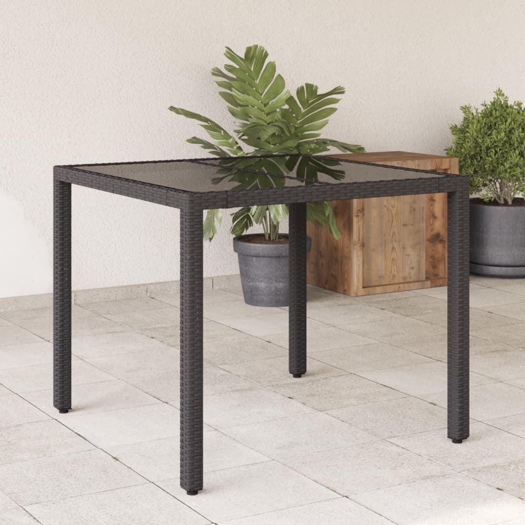 vidaXL Záhradný stôl so sklenenou doskou čierny 90x90x75 cm polyratan