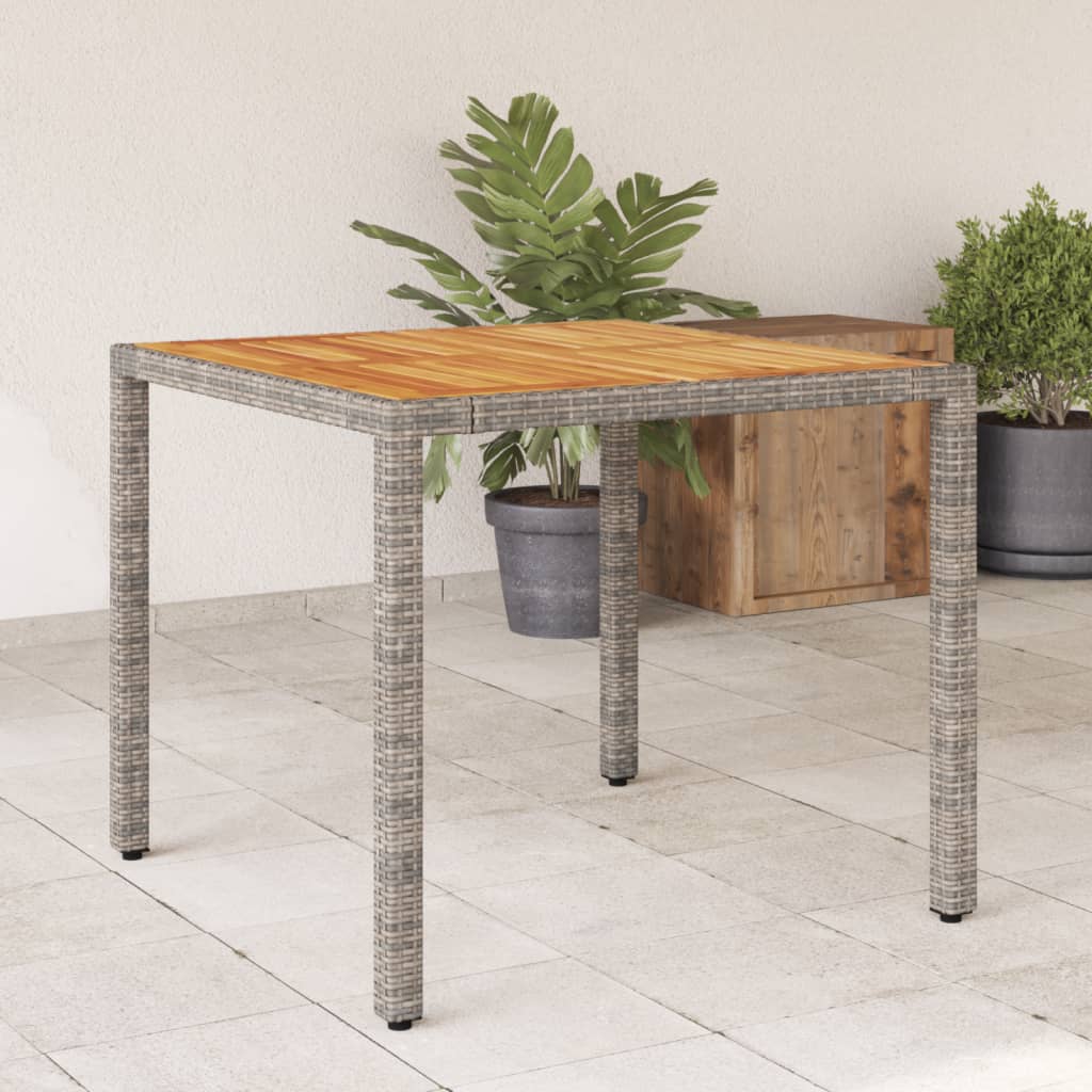 vidaXL Záhradný stôl s akáciovou doskou, sivý 90x90x75 cm, polyratan