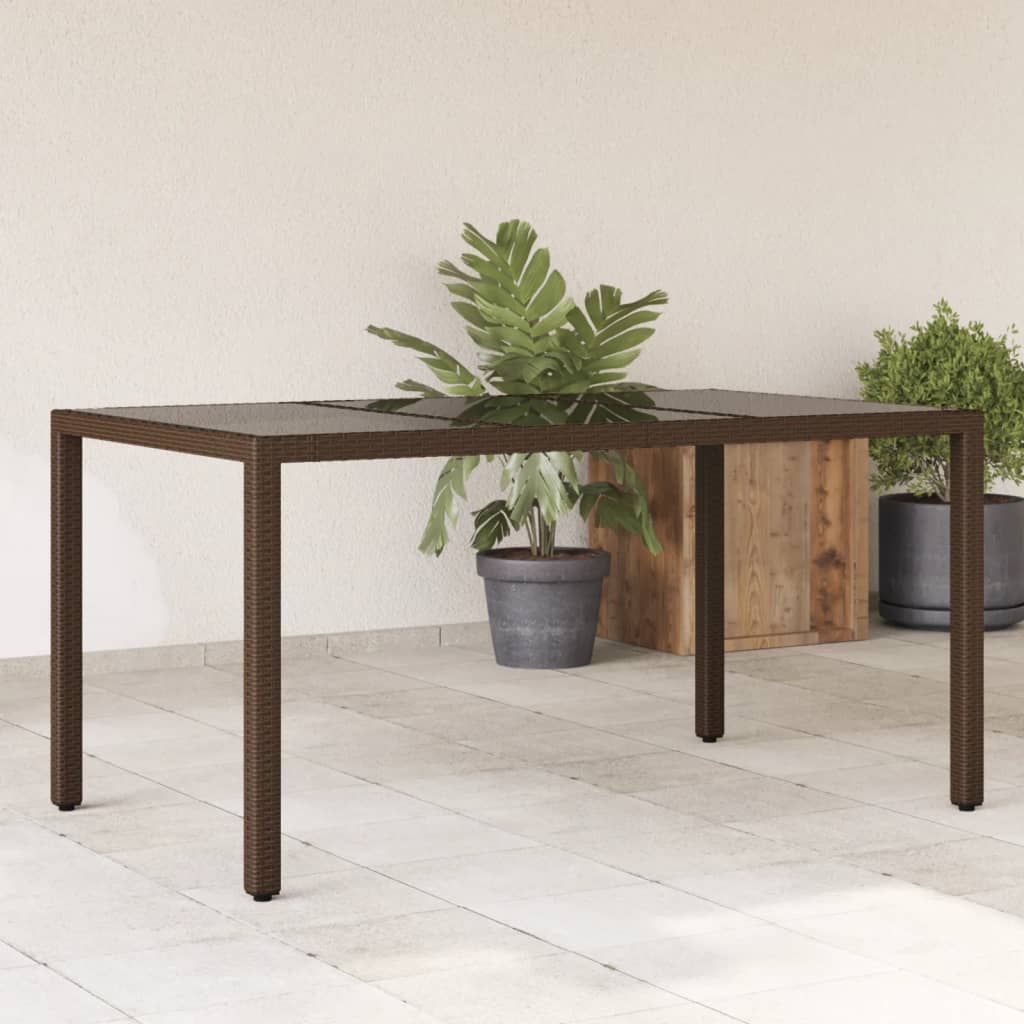 vidaXL Záhradný stôl so sklenenou doskou hnedý 150x90x75 cm polyratan