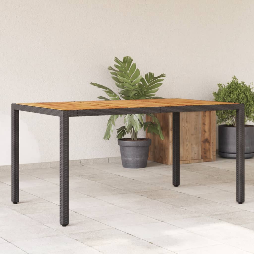 vidaXL Záhradný stôl s akáciovou doskou čierny 150x90x75 cm polyratan