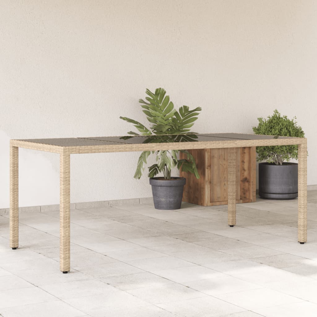 vidaXL Záhradný stôl so sklenenou doskou béžový 190x90x75 cm polyratan