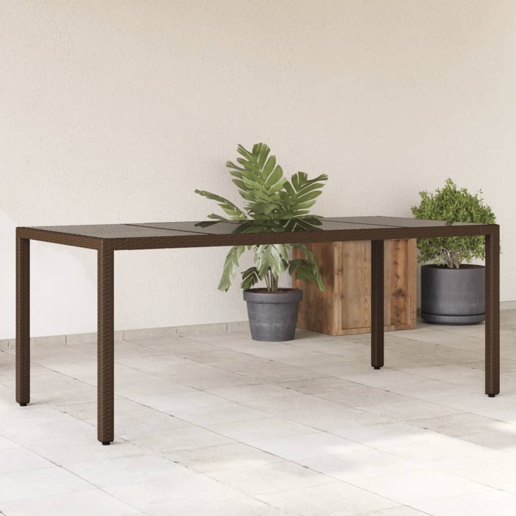 vidaXL Záhradný stôl so sklenenou doskou hnedý 190x90x75 cm polyratan