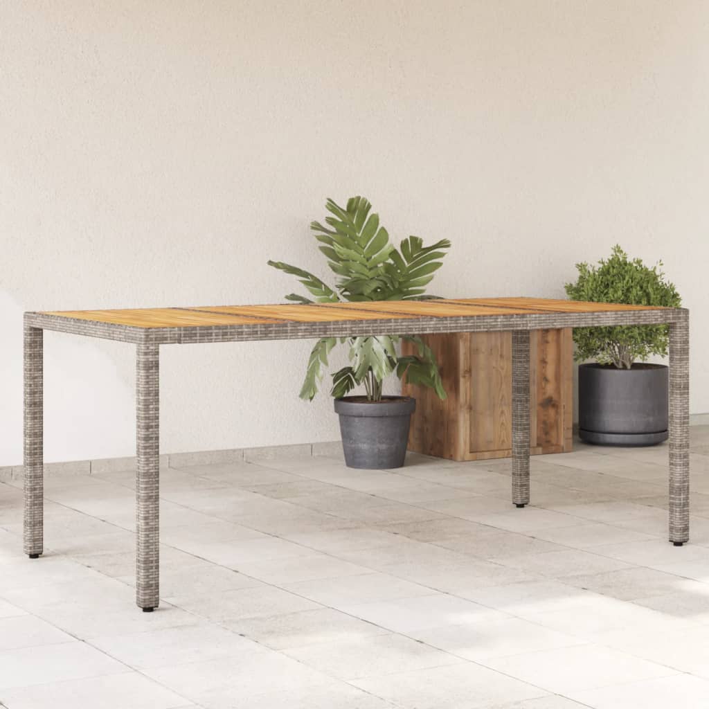 vidaXL Záhradný stôl s akáciovou doskou sivý 190x90x75 cm polyratan