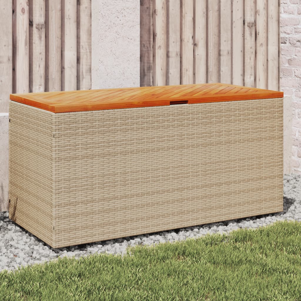 vidaXL Záhrad. úložný box béžový 110x50x54 cm polyratan akáciové drevo