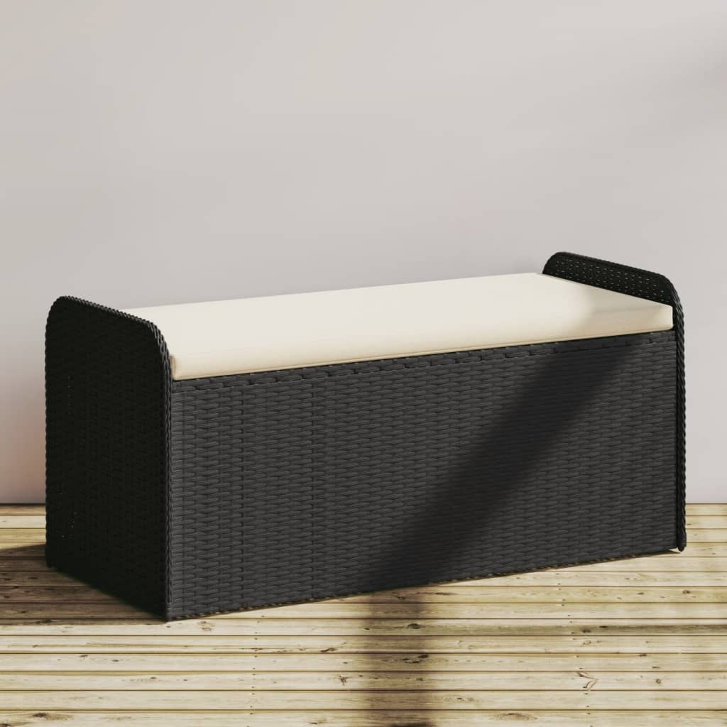 vidaXL Úložná lavička s vankúšom čierna 115x51x52 cm polyratan