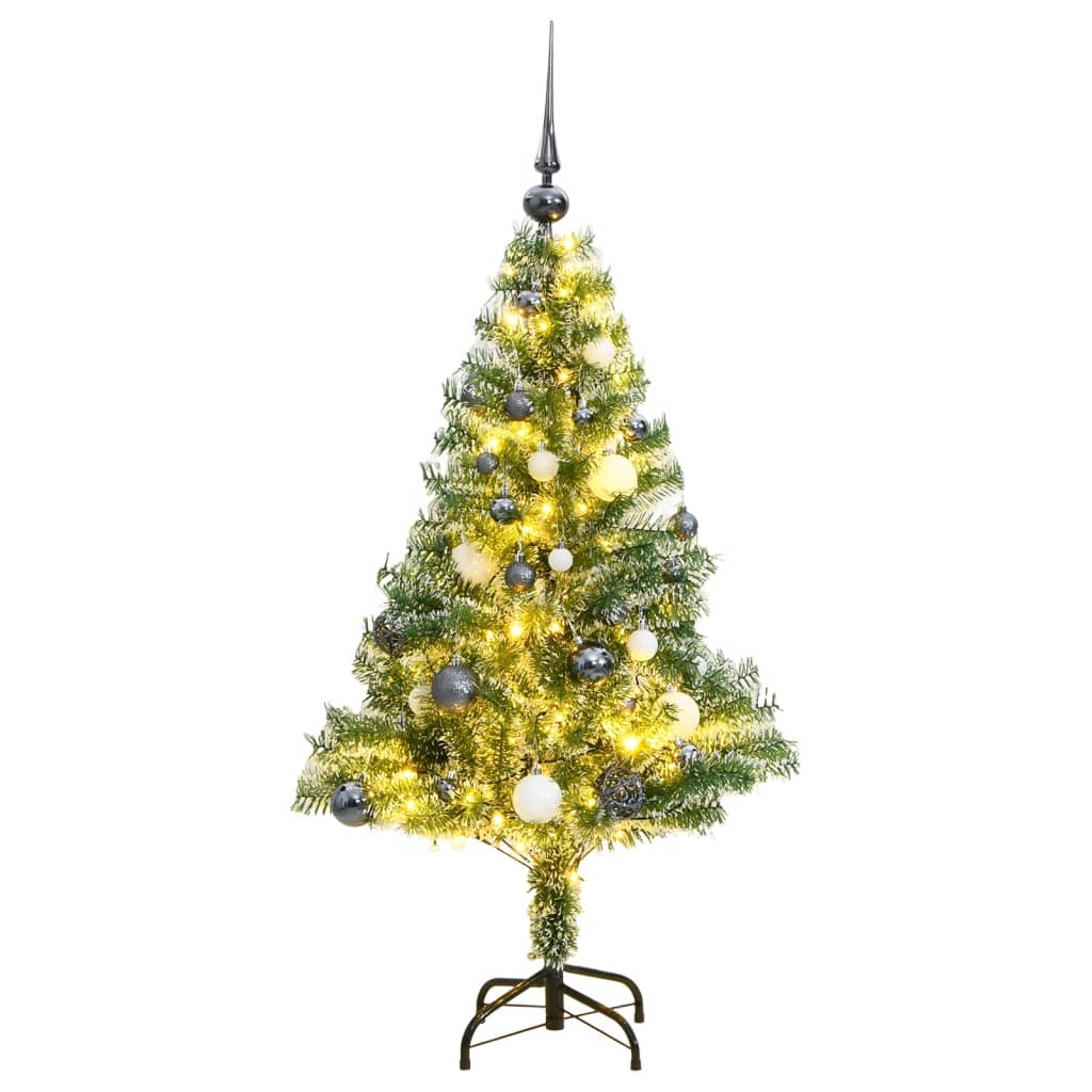 vidaXL Umelý vianočný stromček 150 LED, gule a vločky snehu 120 cm