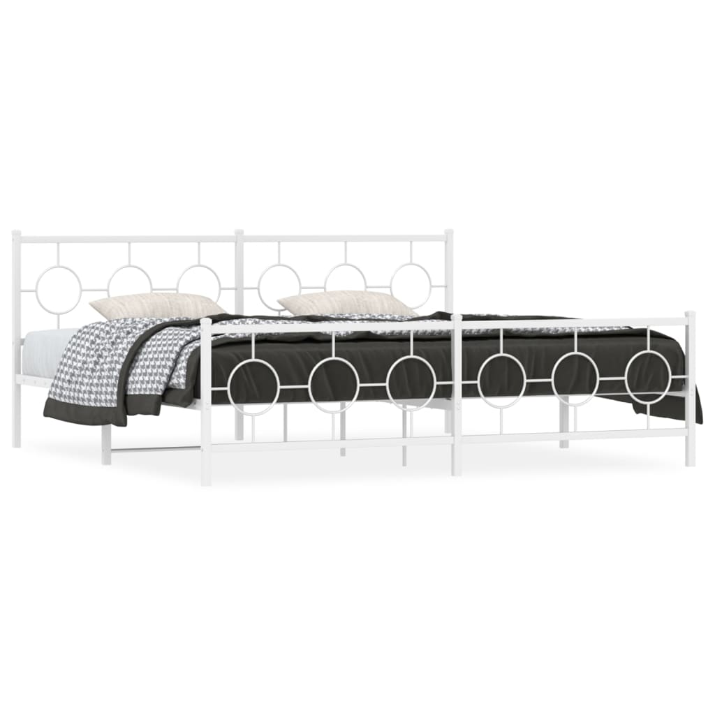 vidaXL Kovový rám postele s čelom a podnožkou biely 193x203 cm