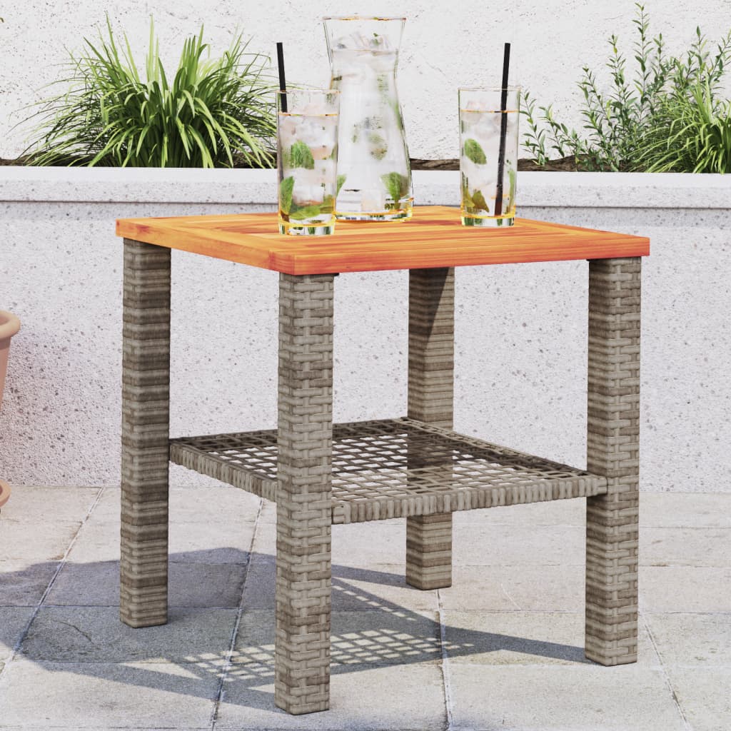 vidaXL Záhradný stôl sivý 40x40x42 cm polyratan akáciové drevo