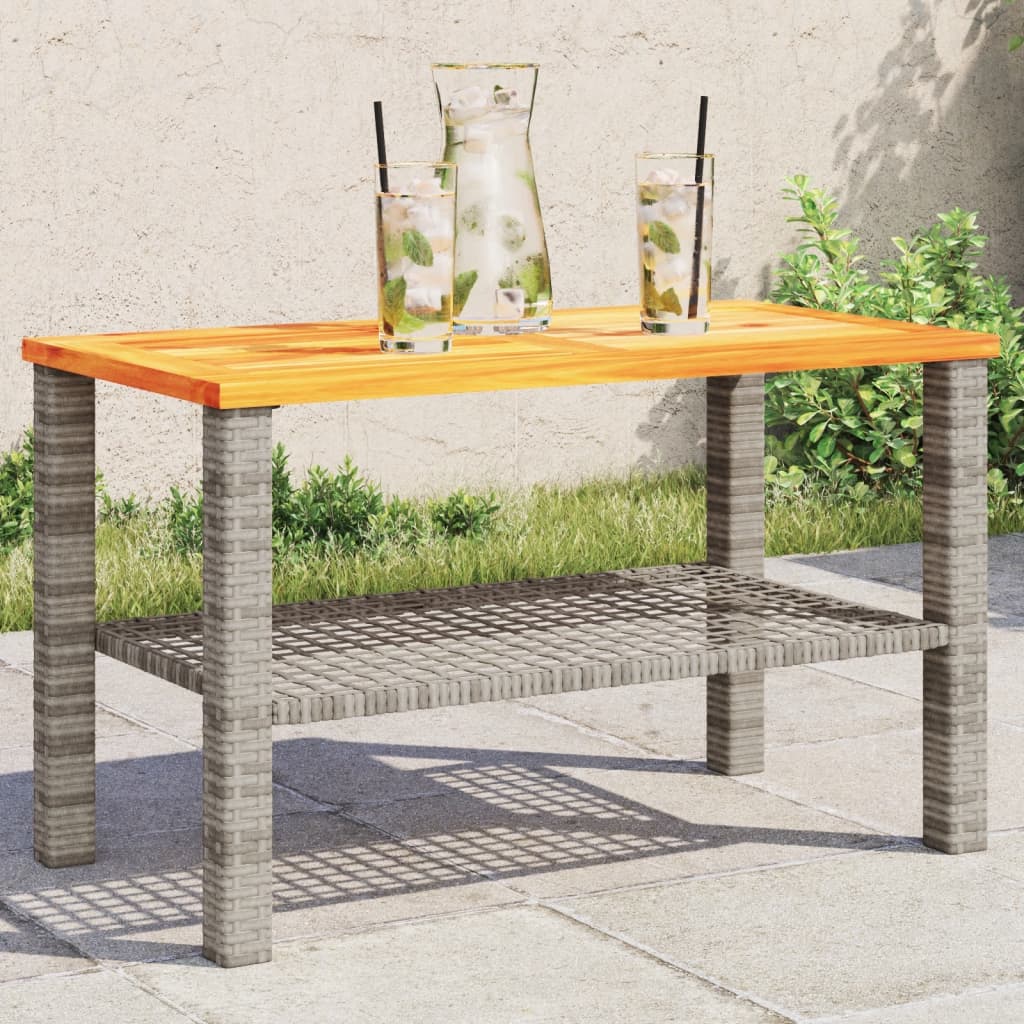 vidaXL Záhradný stôl sivý 70x38x42 cm polyratan akáciové drevo