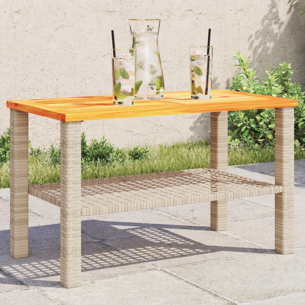vidaXL Záhradný stôl béžový 70x38x42 cm polyratan akáciové drevo