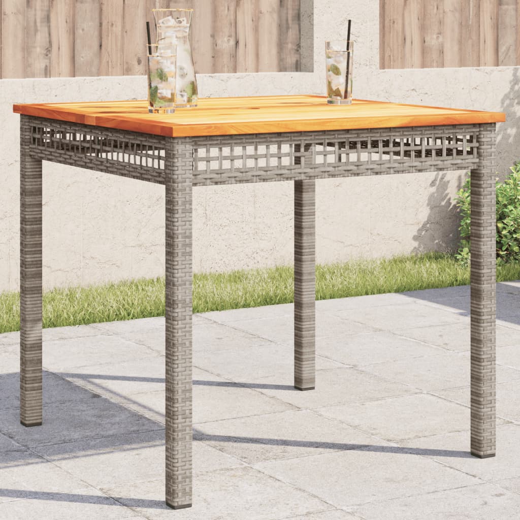 vidaXL Záhradný stôl sivý 80x80x75 cm polyratan akáciové drevo