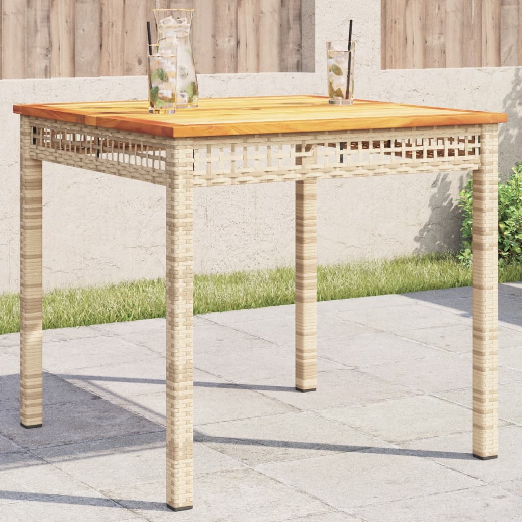 vidaXL Záhradný stôl béžový 80x80x75 cm polyratan akáciové drevo