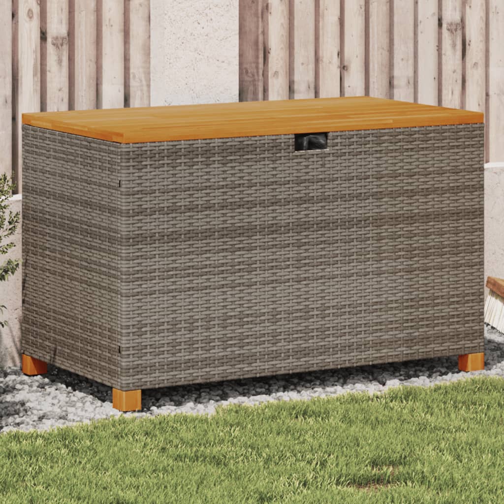 vidaXL Záhradný úložný box sivý 110x55x63 cm polyratan akáciové drevo