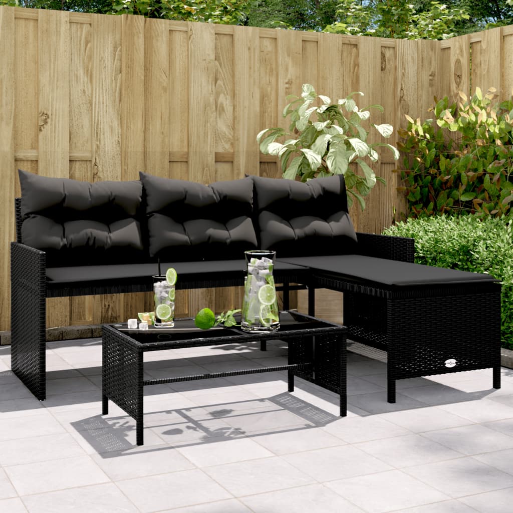 vidaXL Záhradná pohovka so stolíkom a vankúšmi tvar L čierna polyratan