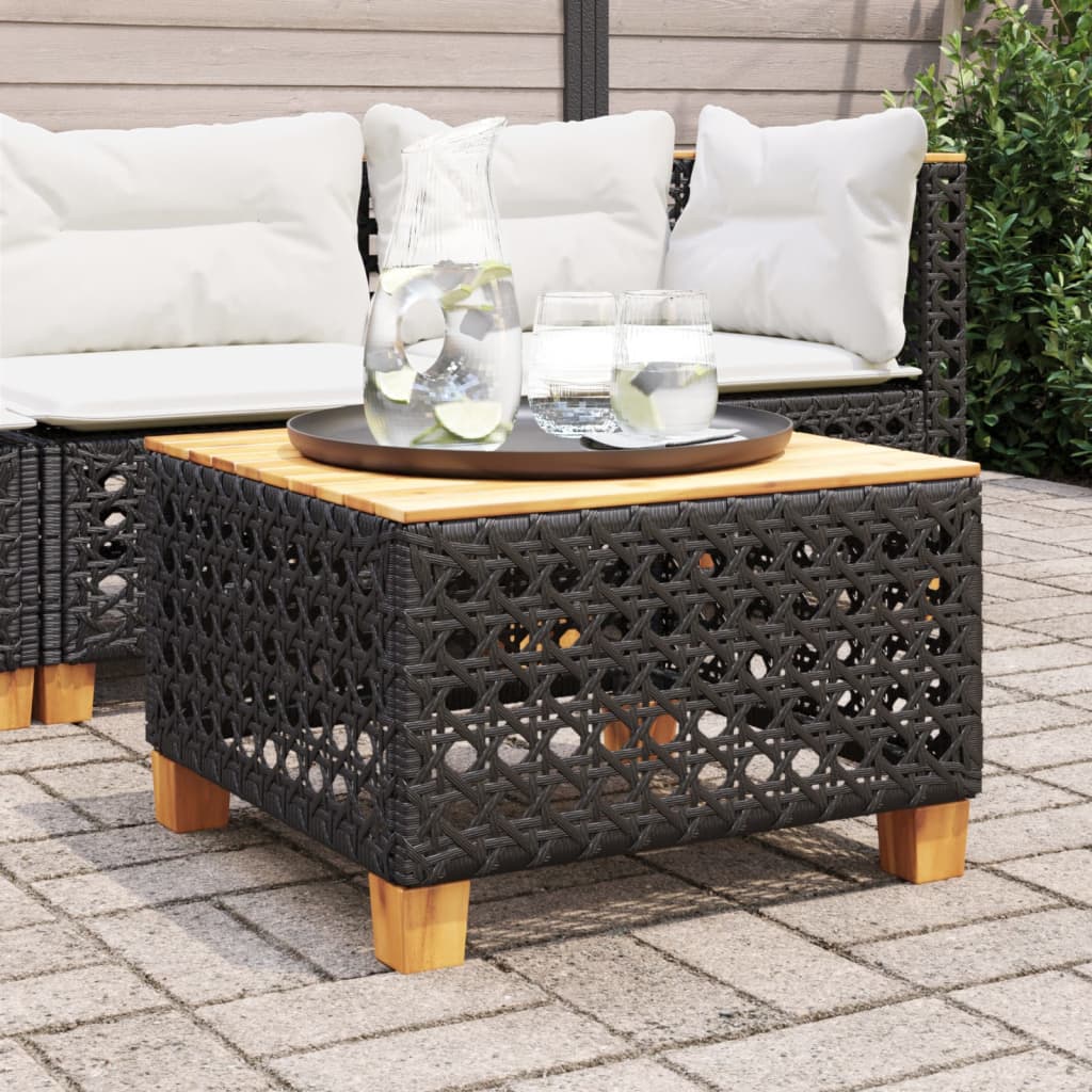 vidaXL Záhradný stôl čierny 55x55x36 cm polyratan akáciové drevo