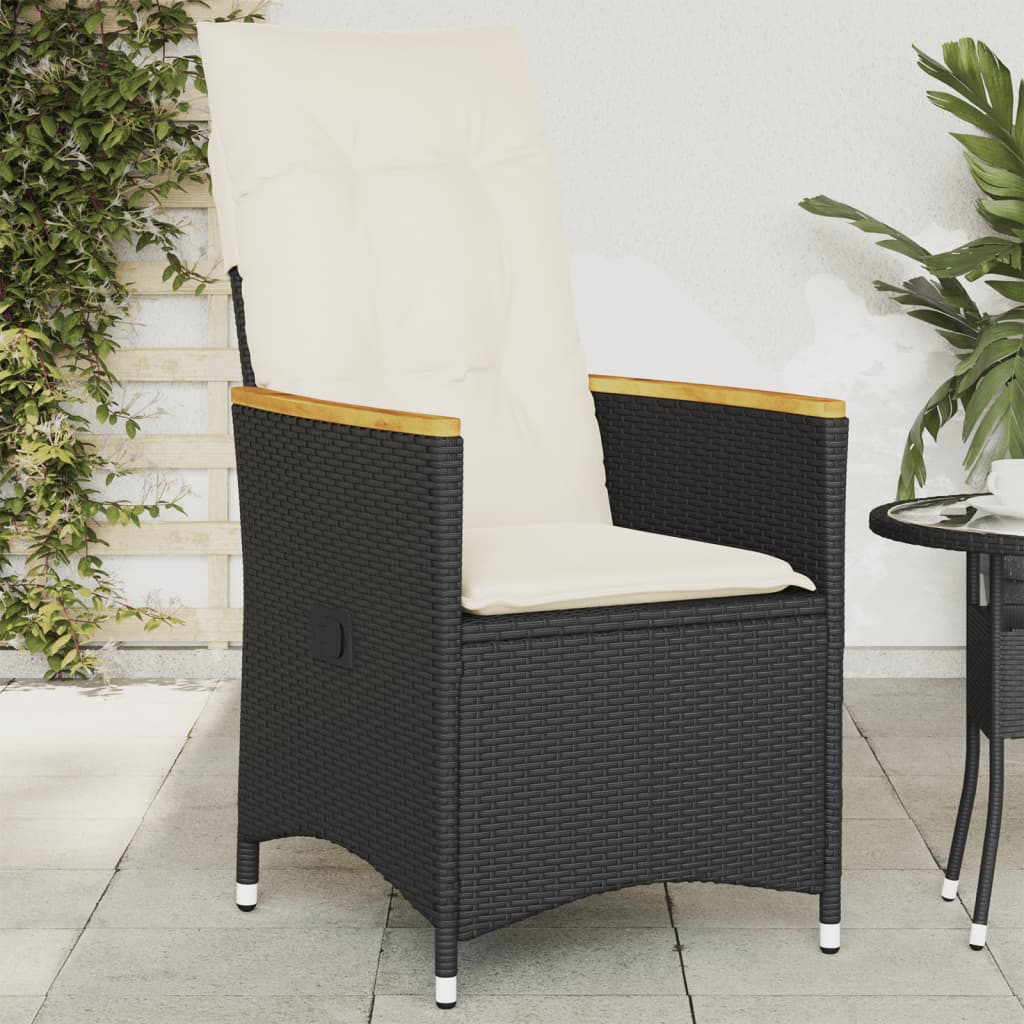 vidaXL Sklápacia záhradná stolička s vankúšmi čierna polyratan