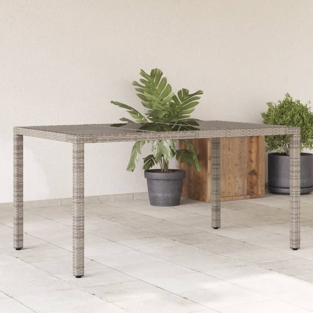 vidaXL Záhradný stôl so sklenenou doskou sivý 150x90x75 cm polyratan