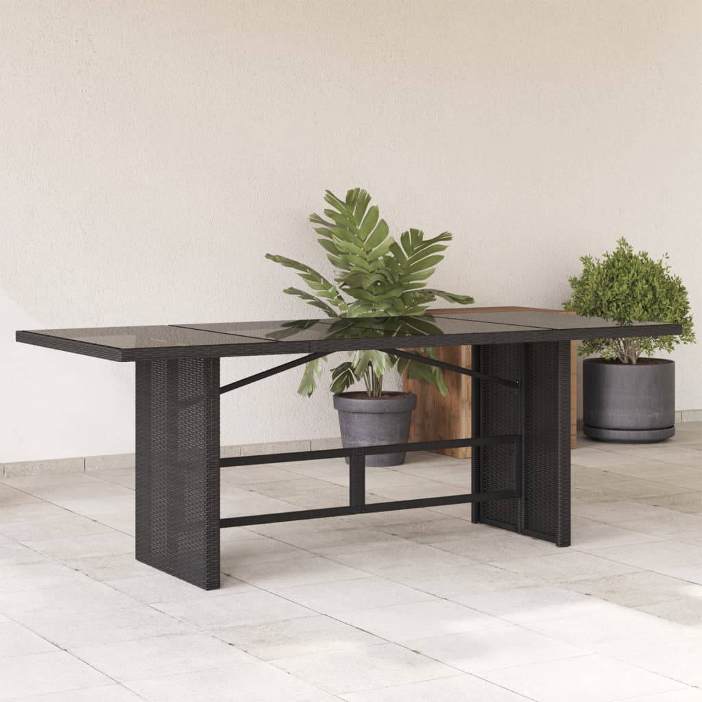 vidaXL Záhradný stôl so sklenenou doskou čierny 190x80x75 cm polyratan