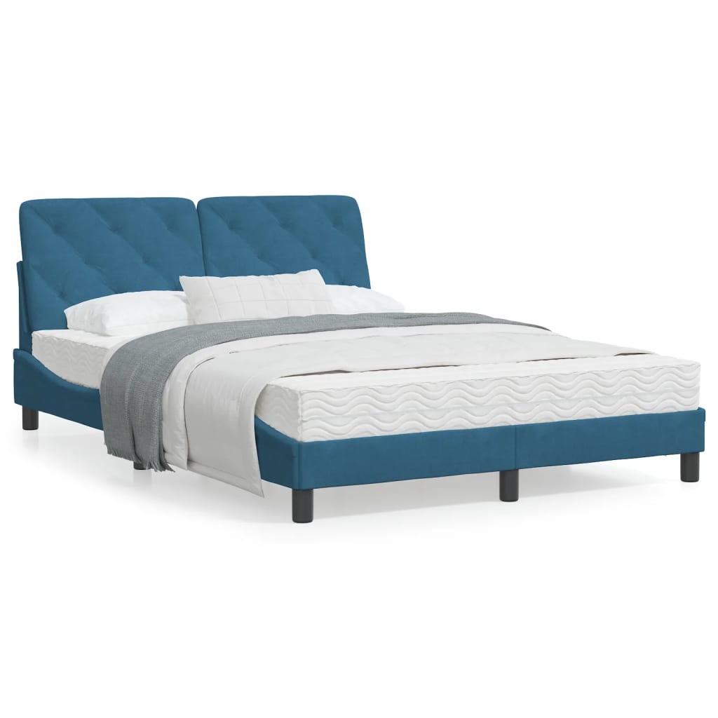 vidaXL Rám postele s LED svetlami modrý 120x200 cm zamat