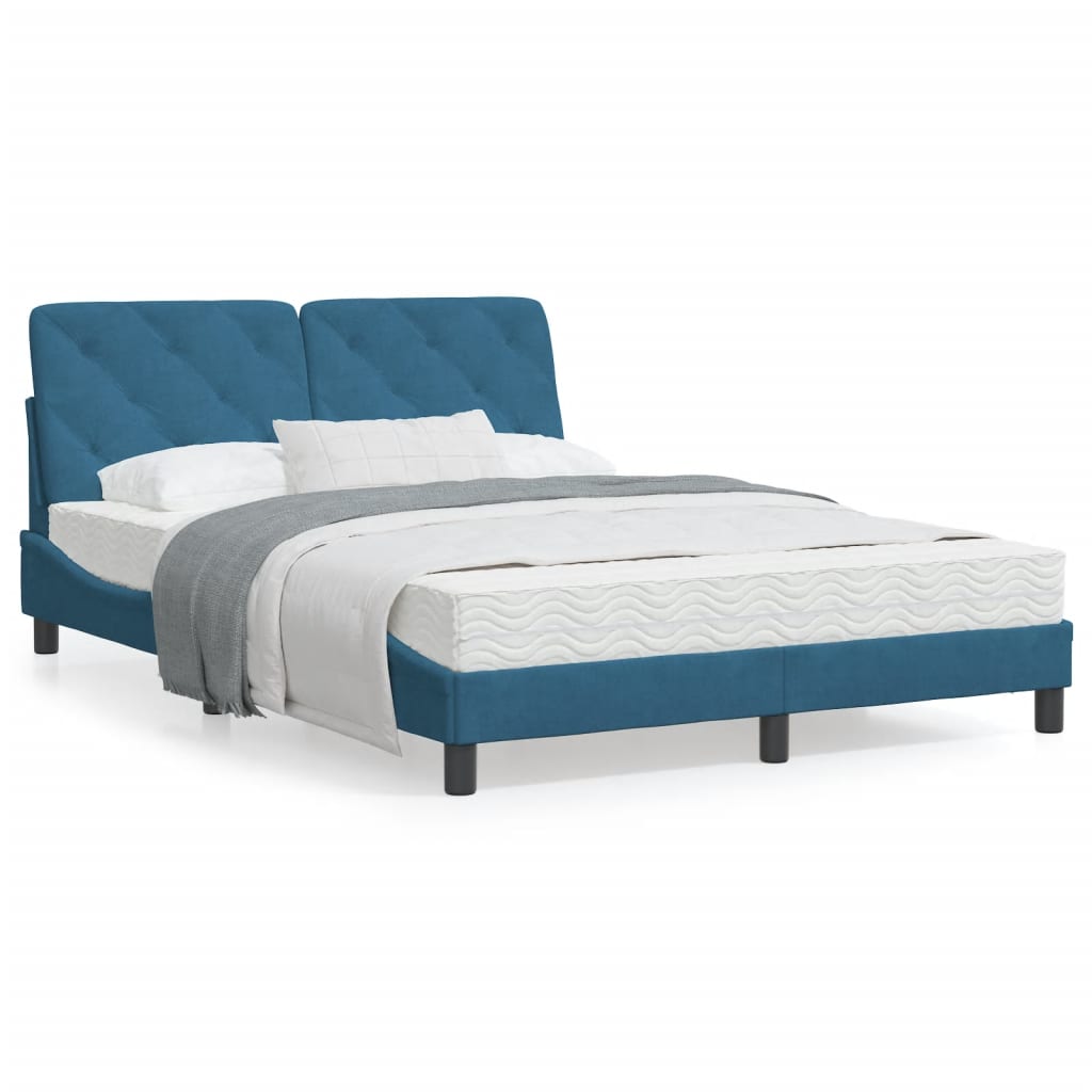 vidaXL Rám postele s LED svetlami modrý 140x190 cm zamat