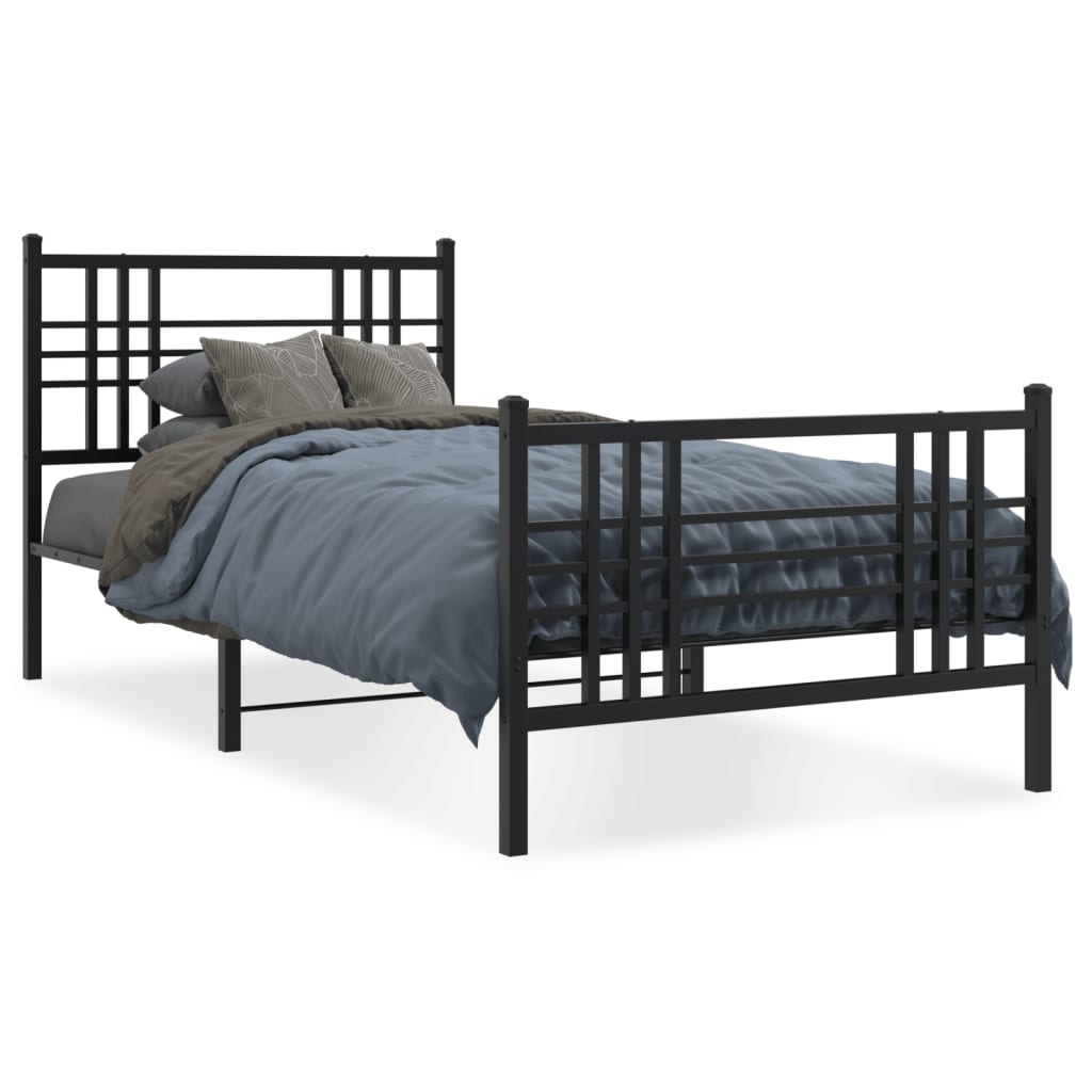 vidaXL Kovový rám postele s čelom a podnožkou čierny 90x200 cm