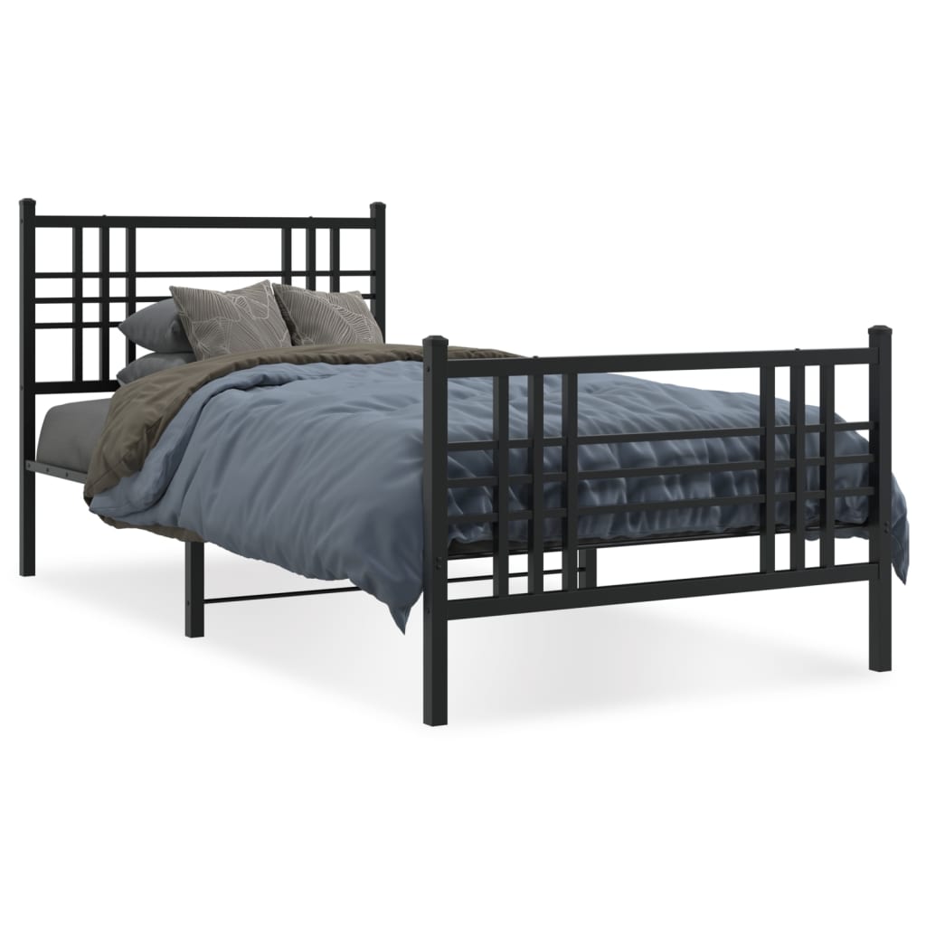 vidaXL Kovový rám postele s čelom a podnožkou čierny 100x200 cm
