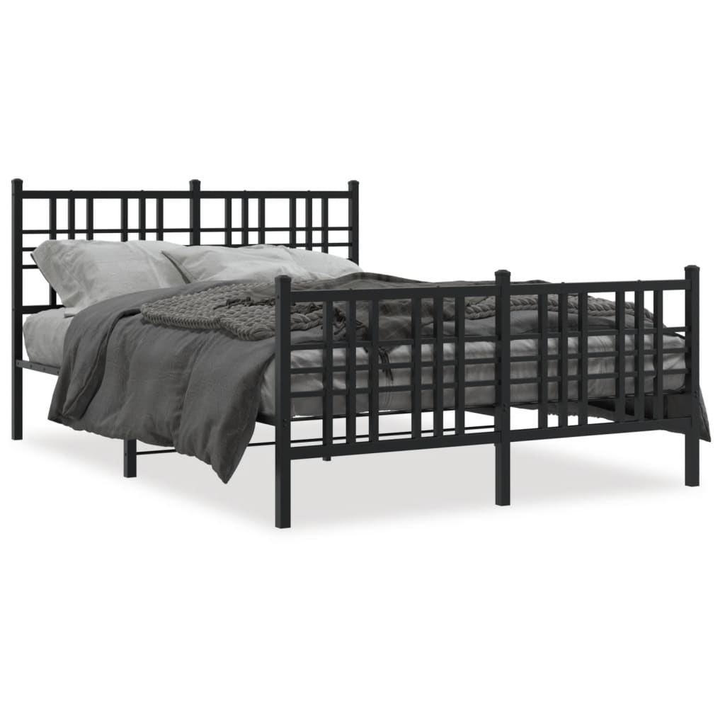 vidaXL Kovový rám postele s čelom a podnožkou čierny 120x200 cm
