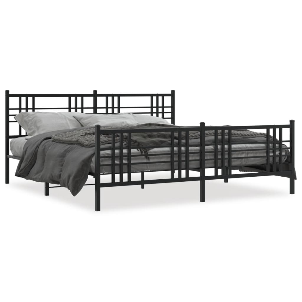 vidaXL Kovový rám postele s čelom a podnožkou čierny 200x200 cm