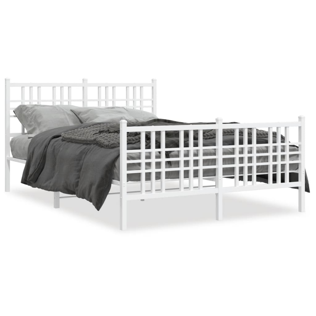 vidaXL Kovový rám postele s čelom a podnožkou biely 120x200 cm