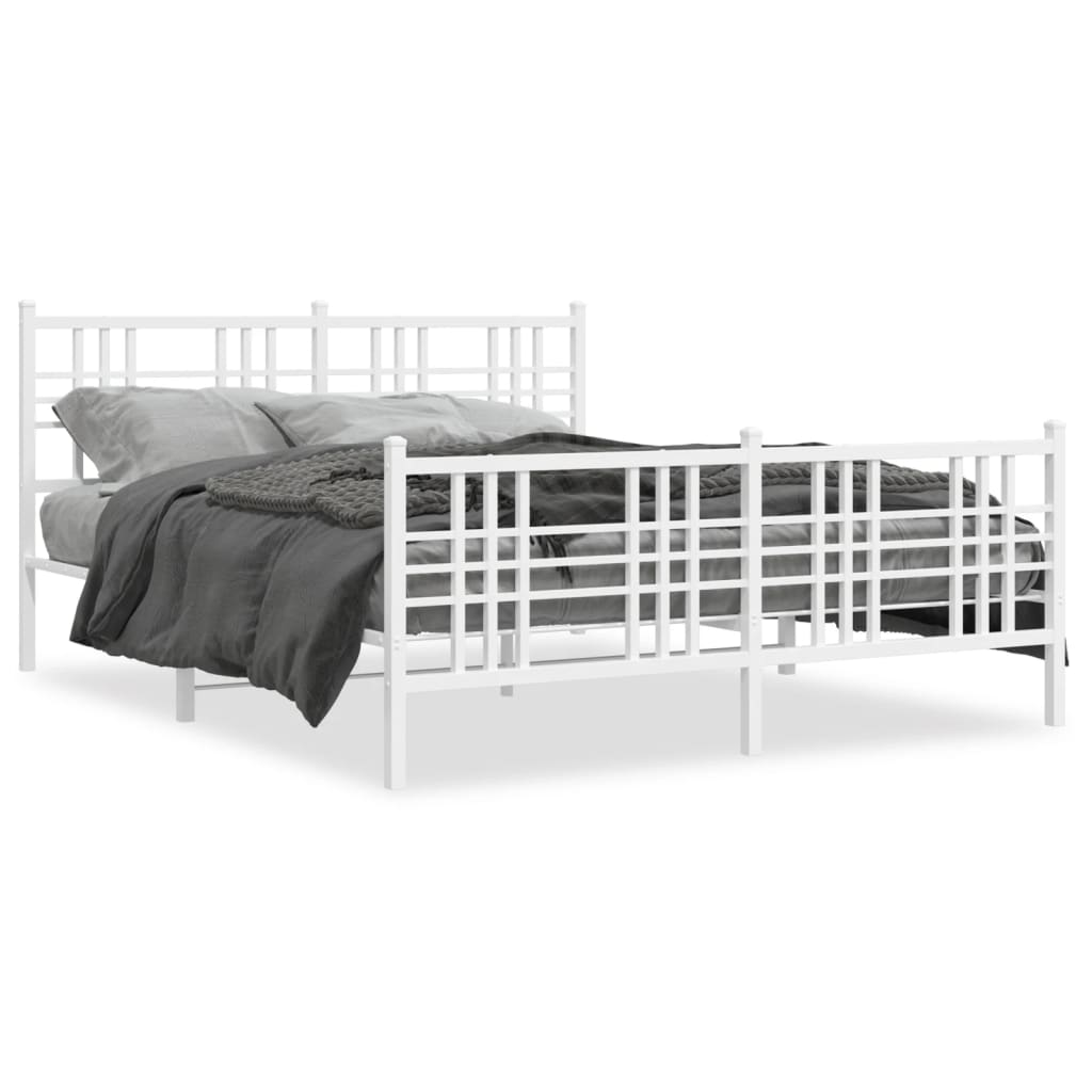 vidaXL Kovový rám postele s čelom a podnožkou biely 160x200 cm
