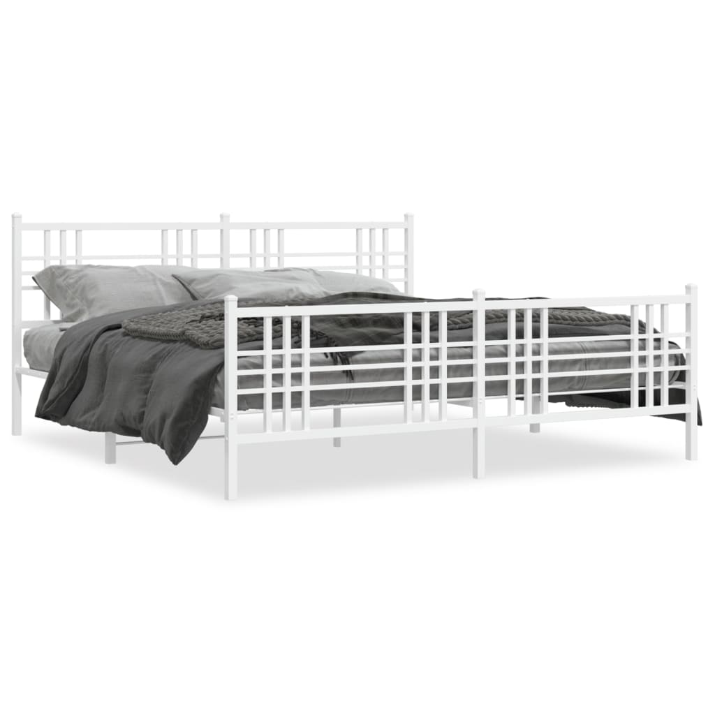 vidaXL Kovový rám postele s čelom a podnožkou biely 183x213 cm