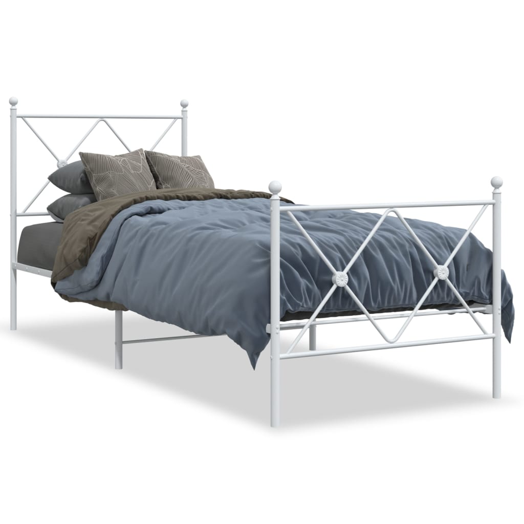 vidaXL Kovový rám postele s čelom a podnožkou biely 80x200 cm