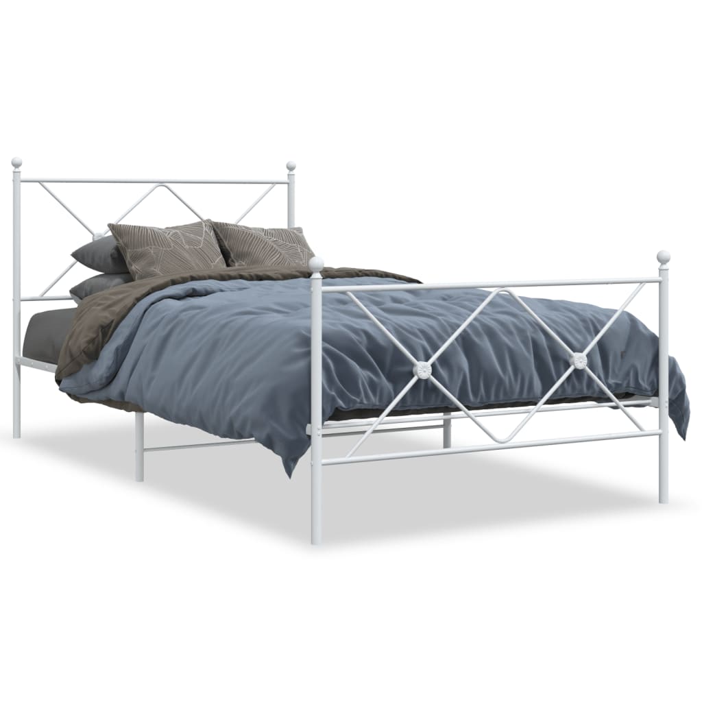 vidaXL Kovový rám postele s čelom a podnožkou biely 107x203 cm