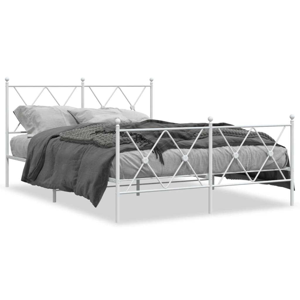 vidaXL Kovový rám postele s predným a zadným čelom biely 137x190 cm