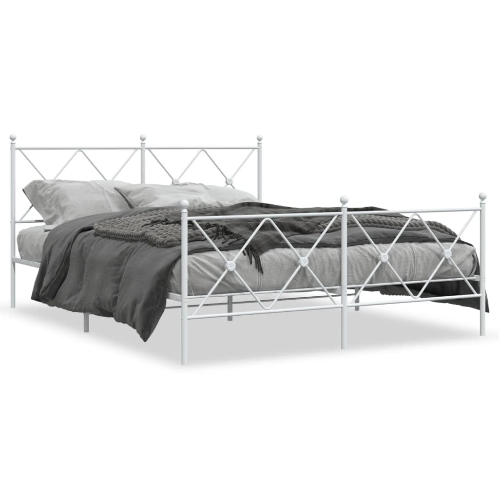 vidaXL Kovový rám postele s čelom a podnožkou biely 150x200 cm