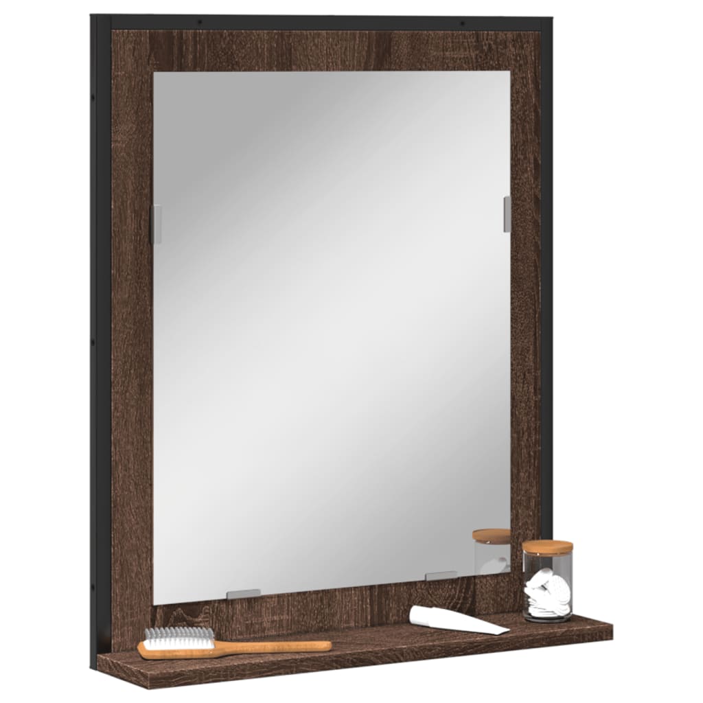 vidaXL Kúpeľňové zrkadlo s policou hnedý dub 50x12x60cm kompoz. drevo
