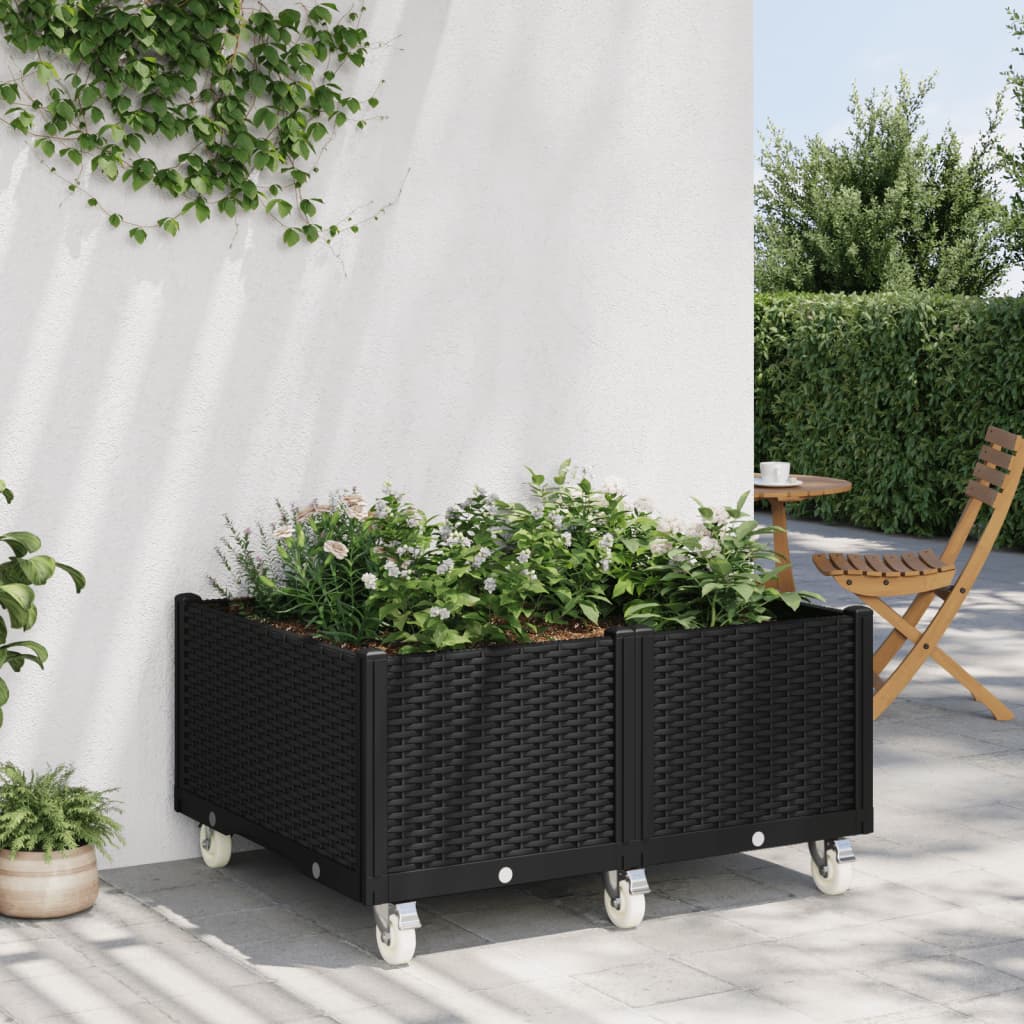 vidaXL Záhradný kvetináč s kolieskami čierny 100x80x54 cm PP