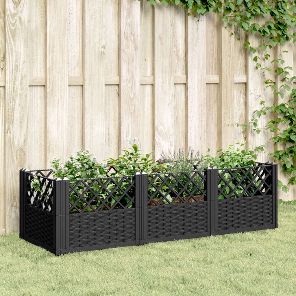 vidaXL Záhradný kvetináč s kolíkmi čierny 123,5x43,5x43,5 cm PP