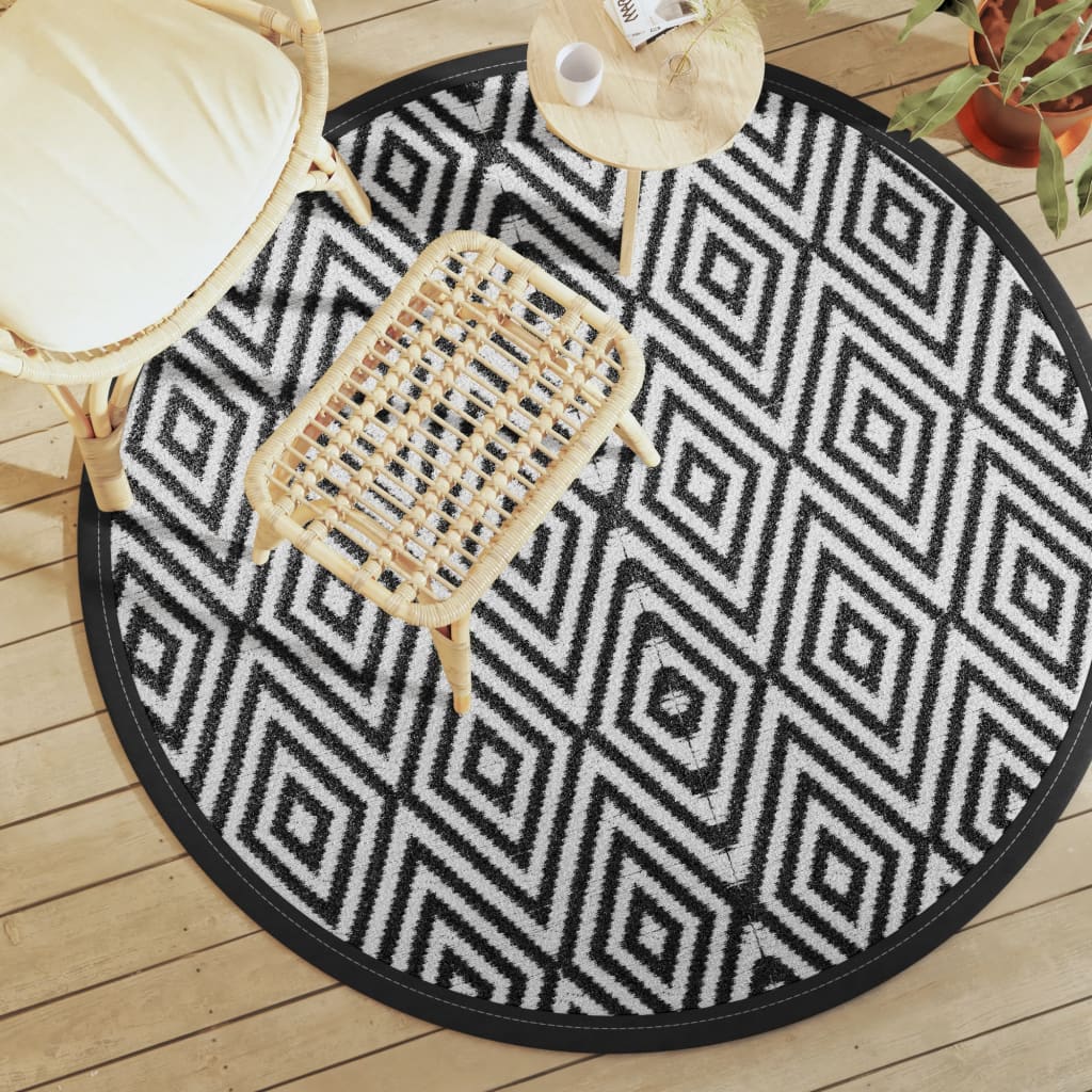 vidaXL Vonkajší koberec biely a čierny Ø160 cm PP