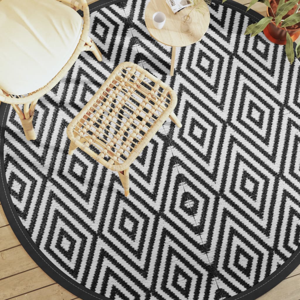 vidaXL Vonkajší koberec bielo-čierny Ø200 cm PP