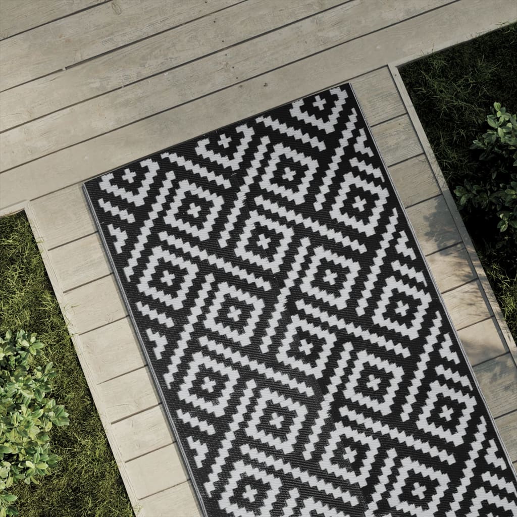vidaXL Vonkajší koberec biely a čierny 80x250 cm PP