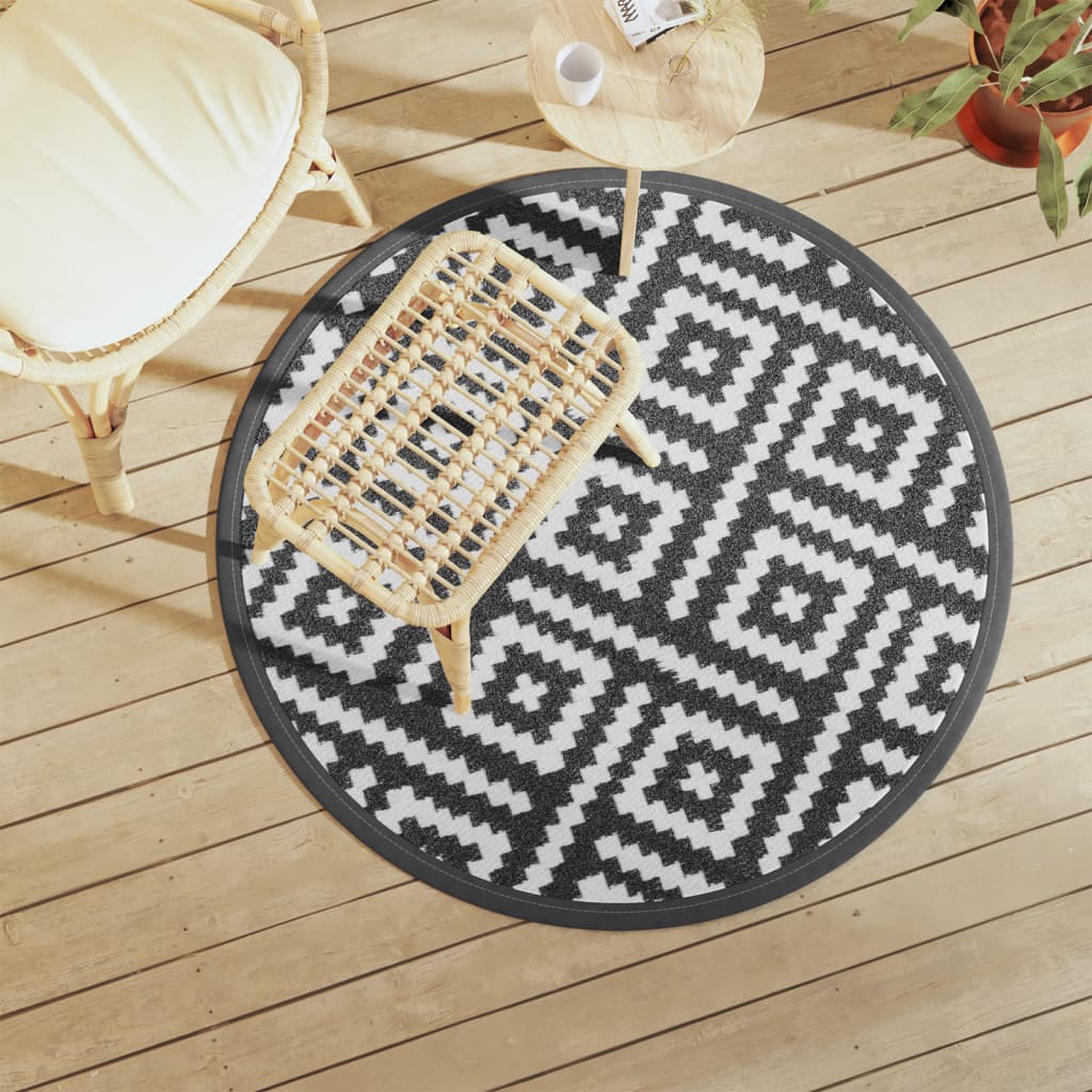 vidaXL Vonkajší koberec bielo-čierny Ø120 cm PP