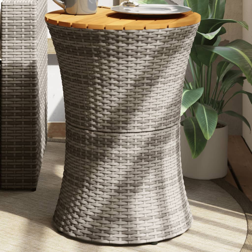 vidaXL Záhradný bočný stolík v tvare bubna šedý polyratan a masív