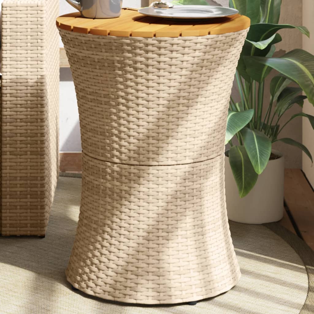 vidaXL Záhradný stolík v tvare bubna béžový polyratan a masívne drevo