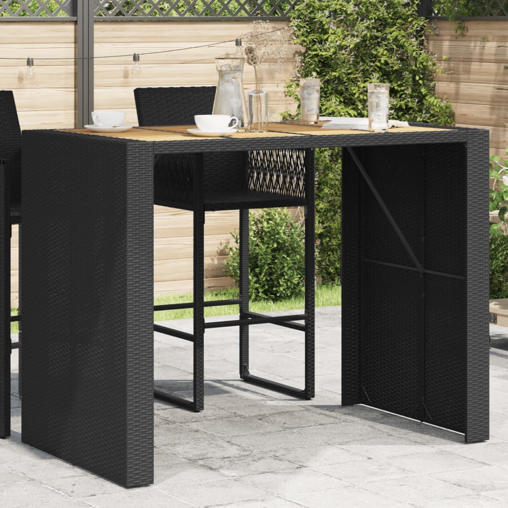 vidaXL Záhradný stôl s akáciovou doskou čierny 145x80x110 cm polyratan