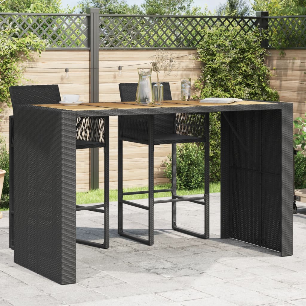 vidaXL Záhradný stôl s akáciovou doskou čierny 185x80x110 cm polyratan