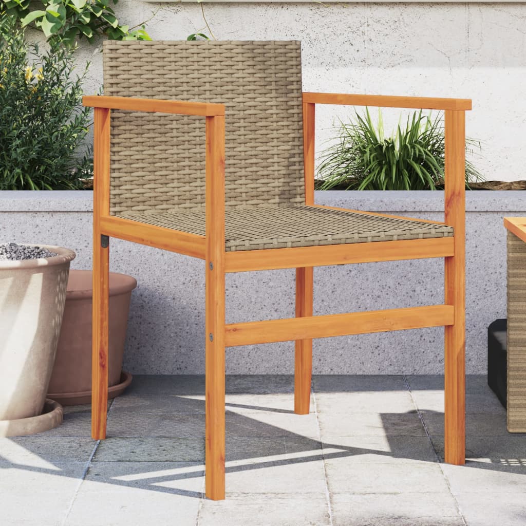 vidaXL Záhradné stoličky 2 ks béžové polyratan a masívne drevo