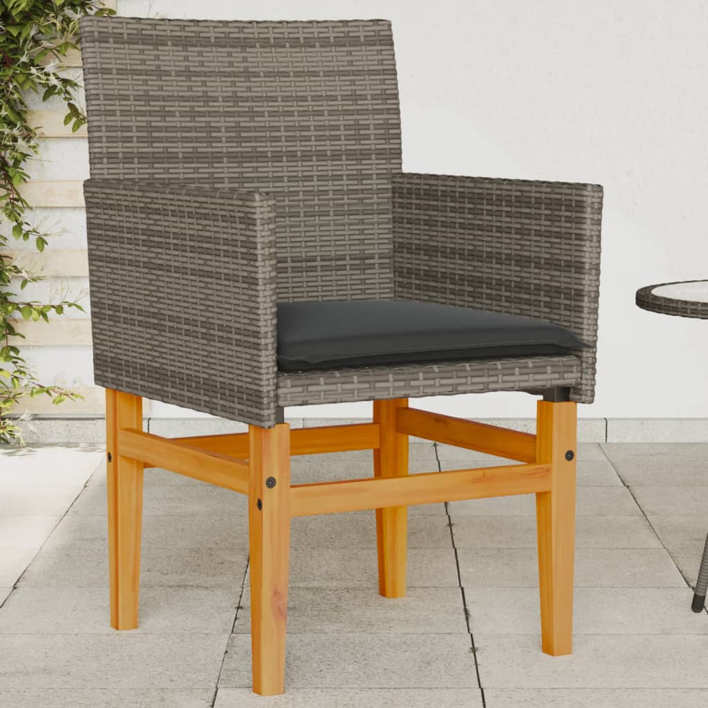 vidaXL Záhradné stoličky s vankúšmi 2ks sivé polyratan a masívne drevo